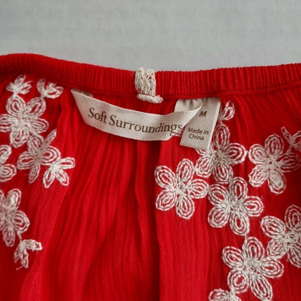 Soft Surroundings  Avignon Floral Embroidered Red Top - Picture 8 of 9